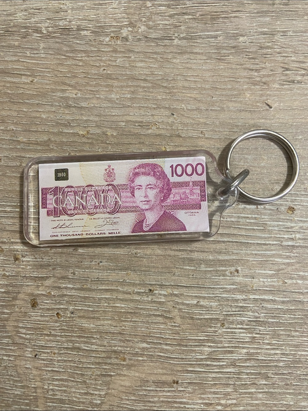 1988 Canada 1000 Dollar Keychain Not Legal Tender Souvenier Canadian Currency